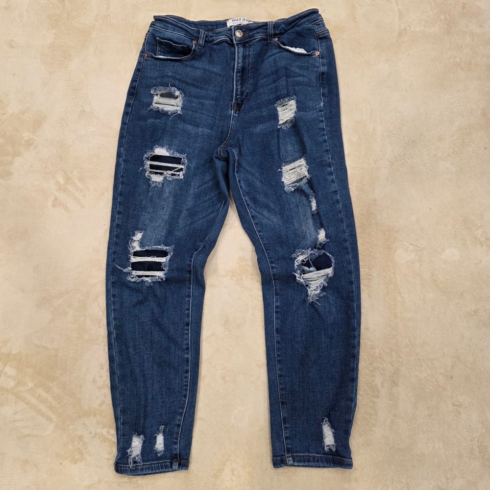 Wax Jean Collection Distressed Ripped Denim Jeans Size 13/31 Dark Wash